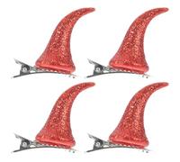 Lurrose 4pcs Devil Horn Hair Clips Glitter Halloween Hair Barrettes Pins for Kids Girls Women Halloween Party Accessories Cosplay Props Red