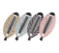 Lurrose 4pcs Fishtail Banana Hair Clips Set for Women Medium Size Geometric Pattern Fabric Hair Accessories Suitable for Thick and Curly Vintage Style Ponytail and Bun Holders