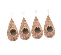 Lurrose 4pcs Hanging Bird Nests Set Straw Weaving Bird Breeding Nests for Balcony Artificial Grass Supplies Sturdy Outdoor