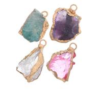 Lurrose 4pcs Irregular Raw Crystal Agate Pendants Natural Charms for DIY Necklace Bracelet Earring Making Unique Textures Patterns Plated Cage Design