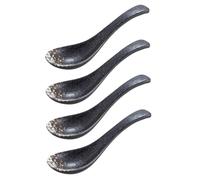Lurrose 4pcs Japanese Style Ceramic Soup Spoons Anti-Scald Lightweight Portable Daily Use Tableware for Dining Porridge Dessert Soup Kitchen and Picnic