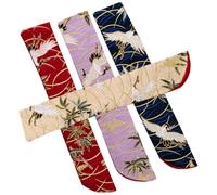 Lurrose 4pcs Japanese Style Crane Pattern Silk Fabric Folding Hand Fan Storage Bags Set, Navy Beige Purple Dark Red Hand Fan Pouches for Travel and Protection