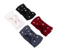 Lurrose 4pcs Knitted Woolen Headbands Bowknot and Pearl Decoration, Elastic Winter Ear Warmer Hair Bands for Women, Soft Stretchy Headwraps for Cold Weather
