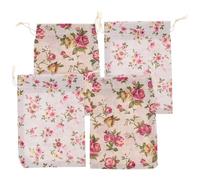 Lurrose 4pcs Lavender Sachet Drawstring Bags Set, 13x18cm Linen Fragrance Pouches Rose and White Floral Prints, Empty Wardrobe and Home Fragrance Sachets for Storage and Packing