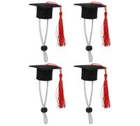 Lurrose 4pcs Mini Pet Graduation Caps with Red Tassels Comfortable Cloth Doctoral Hats for White Mice and Small Hedgehogs Photo Props for Graduation Week