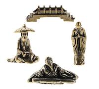 Lurrose 4pcs Miniature Chinese Style Bridge Figurines with Brass Fisherman and Monk, Handcrafted Micro Landscape Decor for Bookshelf Display and Terrarium Setup, Unique Oriental Design