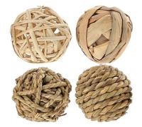 Lurrose 4pcs Natural Woven Chew Balls for Small Pets Rabbit Parrot Hamster Molar Training Safe Dental Care Activity Playthings Rattan and Straw Balls for Cage Companions