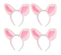 Lurrose 4pcs Pink Pig Ears Headband Set, Soft and Comfortable Elastic Cloth Hair Hoop with Cute Cartoon Design, Halloween Party Favor or Daily Face Washing Accessory for Women
