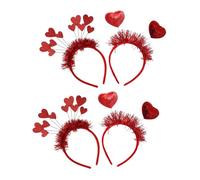 Lurrose 4pcs Red Sequin Heart Headband Valentine's Day Hair Accessories for Women Love-shaped Glitter Hoop for Holiday Parties Romantic Festival Hairbands