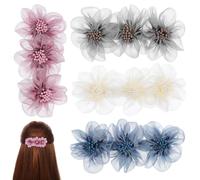 Lurrose 4pcs Spring Hair Clips Set with Floral Design, Multi-color (navy Blue, Grey, Beige, Dusty Rose) French Barrettes for Women Wedding and Daily Hair Accessories