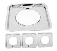 Lurrose 4pcs Stainless Steel Gas Stove Catch Pan Drip Tray Replacement for Gas Cooktops Square Shape Oil Splatter Prevention Lightweight Sturdy Pan for Kitchen Use