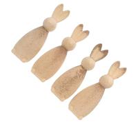 Lurrose 4pcs Unfinished Wood Bunny Figurines for Painting Natural Wooden Easter Rabbit Sculptures DIY Craft Set and Adults Blank Animal Wooden Peg Dolls for Holiday Projects