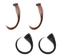 Lurrose 4pcs Women’s Curly Front Bang Wigs Side Bang Hair Extensions Natural Black and Light Brown 25cm Fake Hair Patches for Face Framing and Daily Wear