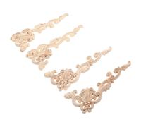 Lurrose 4pcs Wood Carved Onlay Decorative Appliques Unpainted Traditional Chinese Style Furniture Decals for Bed Door Wall Background, 18x7cm Wooden Carved Flower Embellishments