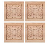 Lurrose 4pcs Wood Carving Appliques Vintage Square Unpainted Decorative Decals for Cabinet Wardrobe Doors, Finely Crafted Wooden Onlay Embellishments for Home Decor and DIY Projects