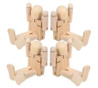 Lurrose 4pcs Wooden Robot Figurines with Movable Joints for DIY Painting Kit Unfinished Large Wooden Robot for Preschool Art Projects Educational Craft Supplies for Creativity and
