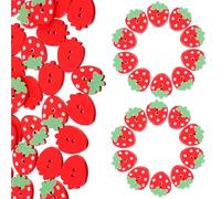 Lurrose 50 Pcs Red Strawberry Wooden Buttons Double Hole DIY Sewing Crafting Cute Wood Buttons for Clothes Decoration