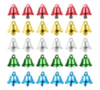 Lurrose 50pcs Mini Metal Bell Charms 26mm Bird Bells Pet Parrot Hanging Pendants for Cage Play and Craft Decorations with Gold, Silver, Green, Red, Blue