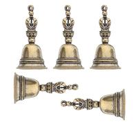 Lurrose 5Pcs Brass Handheld Bells Vintage Pattern Ritual Decor for Meditation Yoga Prayer Altar Ornament with Crisp Sound and Retro Style Design