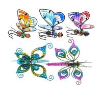 Lurrose 5Pcs Butterfly Flower Pot Decorations Set Metal Stained Glass Hanging Ornaments for Potted Plants Garden Plant Pot Hangers Colorful Glass