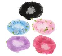 Lurrose 5pcs Elastic Flower Edge Hair Net Cover for Ballet Bun, Gymnastics Dance Professional Work Updo, Medium Size Hair Accessories for Women and Teens