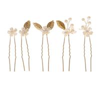 Lurrose 5pcs Gold Four-leaf Clover Hair Pins Set U Shape Pearl Wedding Hair Fork Bridal for Bride and Bridesmaids Party