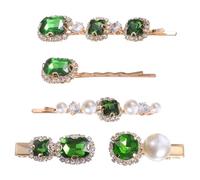 Lurrose 5pcs Green Rhinestone Hair Clip Pearl Diamond Hair Pins Metal Makeup Barrettes Headdress for Women Girls Wedding Guest