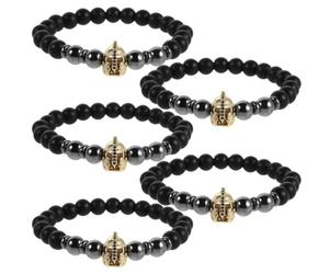 Lurrose 5pcs Men's Helmet Charm Stretch Beaded Bracelet with Matte Black | Frosted Stone Beads, Comfort Fit Band, 7.00cm Size, Daily Wear and Friends Outings