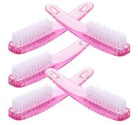 Lurrose 5pcs Pink Handle Grip Nail Cleaning Brush Long Handle Nail Dust Scrub Brush for Manicure and Pedicure