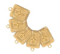 Lurrose 5pcs Stainless Steel Cross Pendants DIY Jewelry Making Charms Rectangular Tag Design Golden Crucifix for Necklaces Bracelets Punk Style