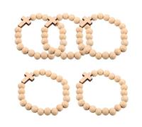 Lurrose 5pcs Versatile Wooden Bead Cross Bracelet with Lasting Shine, round Faith-inspired Design Wristband for Men and Teens, for Confirmation Present and Daily Wear