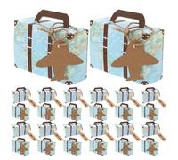 Lurrose 60pcs Kraft Paper Mini Suitcase Boxes with World Map Design and Tags, Vintage Travel Themed Wedding Favour Boxes for Candy, Chocolate, and Party Presents, 3.15x2.17x1.18in