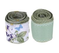 Lurrose 63Mm Wired Floral Ribbon 2 Rolls Green Patterned Ribbon for Wrapping, Home and Party Decor, Craft Bow Making, Wreath and Wedding Decoration, 5 Yards Each