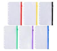 Lurrose 6pcs A6 Frosted PVC Zipper Binder Pockets Multi-Colored File Holders with 6 Holes for Document Organizing and Loose Leaf Storage in Ring Binders