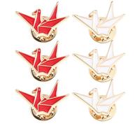Lurrose 6Pcs Alloy Origami Crane Brooch Set Featuring Red and White Enamel, Decorative Pins for Women’S Outerwear, Bags and Christmas Ornamentation