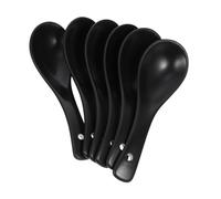 Lurrose 6Pcs Black Ceramic Soup Spoons Smooth Edges Practical Rice and Feeding Spoons Multipurpose Food Serving Utensils for Family and Restaurant Use