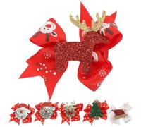 Lurrose 6pcs Christmas Hair Clips for Red Sequined Bowknot Hairpin Set with Elk Santa Hat Christmas Tree Shapes Non-deformation Hair Decoration for Daily Wearing
