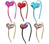Lurrose 6PCS Glitter Sequin Heart Headband Party Love Shape Hair Hoop Hair Accessories for Women Girl (Red/Blue/Colorful Each for 1PC/Yellow for 2PCS)
