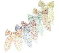 Lurrose 6pcs Long Floral Chiffon Bow Hair Clips for Women, Big Bow Barrettes Set in Rose Red, Yellow, Blue, Orange, Purple, Beige, Hair Accessories for Party and Daily Wear