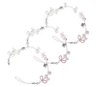 Lurrose 6PCS Mobile Phone Pendant Chain Set Pink White Flower Keychain Charms for Cute Mobile Phone Accessories Hanging Charm for