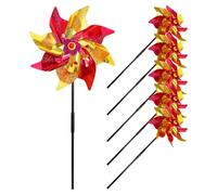 Lurrose 6pcs Plastic Garden Pinwheel Wind Spinners Reflective Rotating Lawn Windmill Decorations Easy to Install for Gardens and Parties