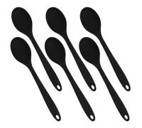 Lurrose 6Pcs Silicone Kitchen Serving Spoons Black Heat Resistant Non-Stick Utensils with Sealed Handle for Stirring, Baking and Soup Cooking