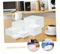 Lurrose 6pcs White Plastic Buffet Risers with Hollow Bottoms Stackable Dessert Display Stands for Birthday Wedding Tea Party Tables Compact Lightweight Cube Nesting for Food Presentation