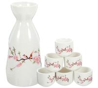 Lurrose 7pcs Japanese Sake Set Ceramic Traditional Sake Kettle and 6 Round Cups with Eco-Friendly Box for Home Dining and Serving
