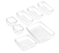 Lurrose 7pcs Plastic Storage Box Set Cosmetic Organizer with Drawer Dividers, Compact and Easy to Carry Makeup Storage Organiser for Nail Polish and Lip Gloss, for Business Trips