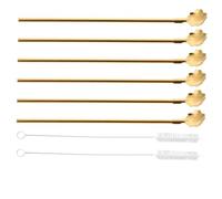 Lurrose 8 Pcs Drinking Straw Spoon with Stainless Steel Creative Shape Mirror Polished Dessert Spoons for Ice Smoothies Home and Cafe Use Includes and Cleaning Brushes