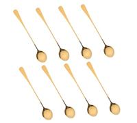 Lurrose 8pcs Gold Metal Dessert Spoons Long Handle Stainless Steel Coffee Mixing Spoons for Cappuccino Ice Cream Fruit Cake Ergonomic Polished Surface