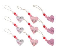 Lurrose 9pcs Mother's Day Hanging Heart Beads String Wooden Door Slices Decoration Set with Light Purple White Pink Colors for Home Festival Accents