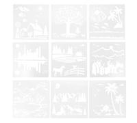 Lurrose 9pcs Reusable Landscape Painting Stencils 20cm Scenery Templates for DIY Wall Art, Craft Drawing, Forest, City, Farm, Beach Elements and Adults
