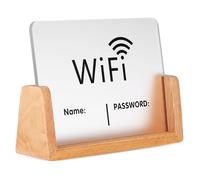 Lurrose Acrylic Wifi Password Sign with Beech Wood Stand, Small Wifi Display Board 12x16cm for Business, Hotel, Guest Areas, Wi-fi Network Reminder Plaque
